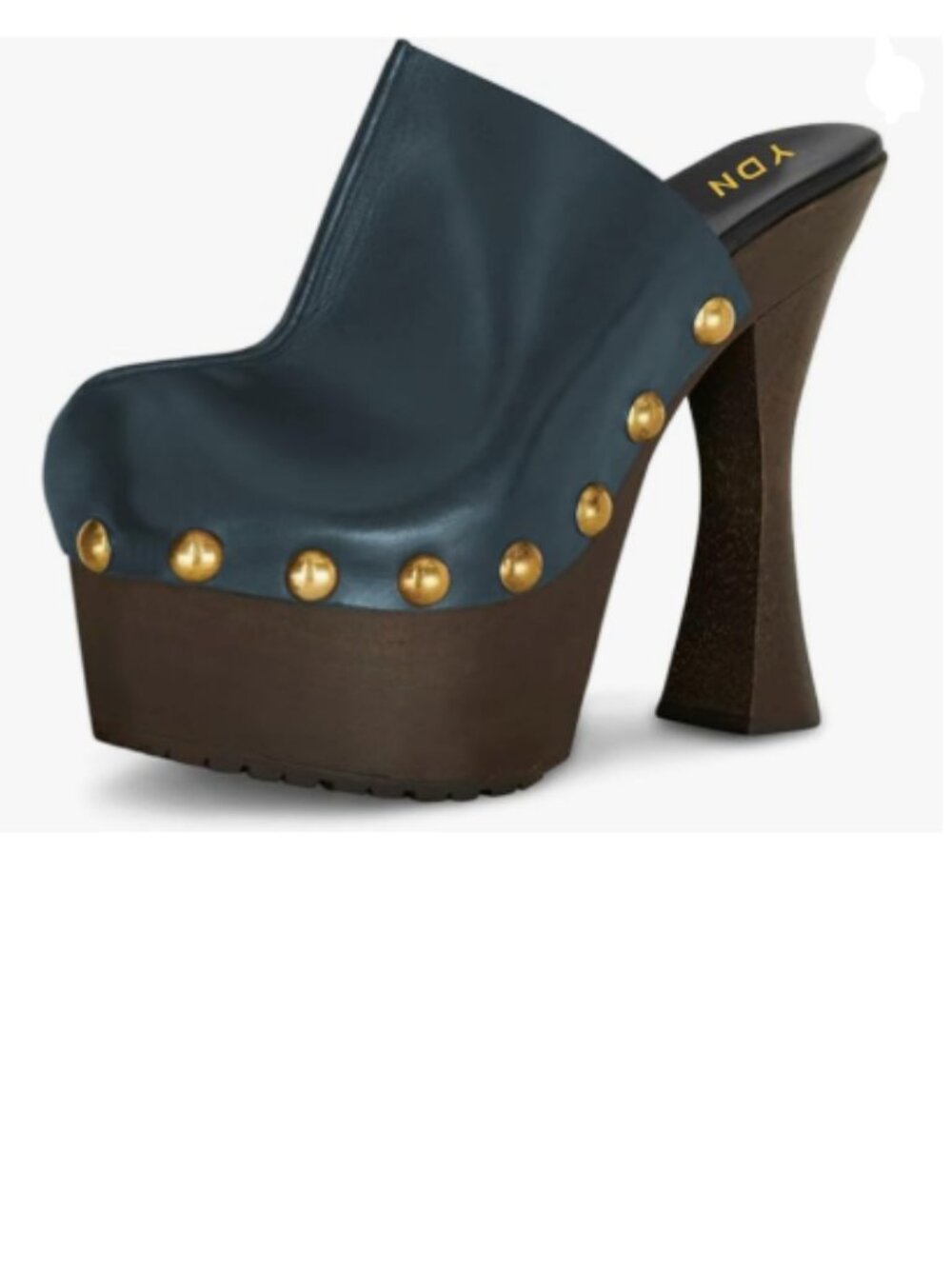 YDN Blue Nail Studded Round Toe Platform Mules Chunky Block High Heels Pumps
